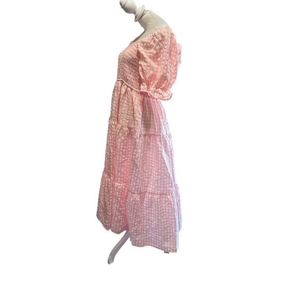 Chic Pink Long Sleeve Gingham Dress - Picture 2 of 4